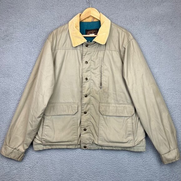 Vintage EDDIE BAUER Men XL Barn Coat Corduroy Collar Chore Jacket USA MADE - Picture 1 of 10